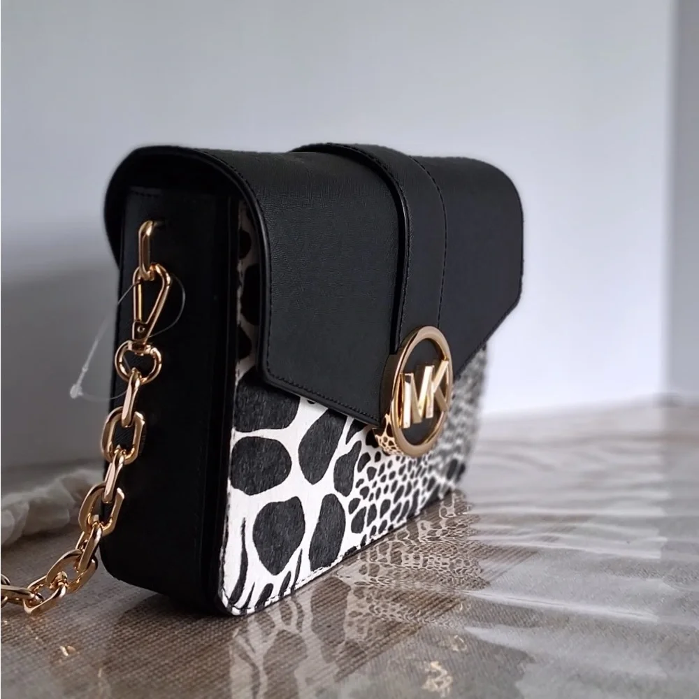 Michael Kors Black and White Animal Print Crossbody - Picture 2 of 5